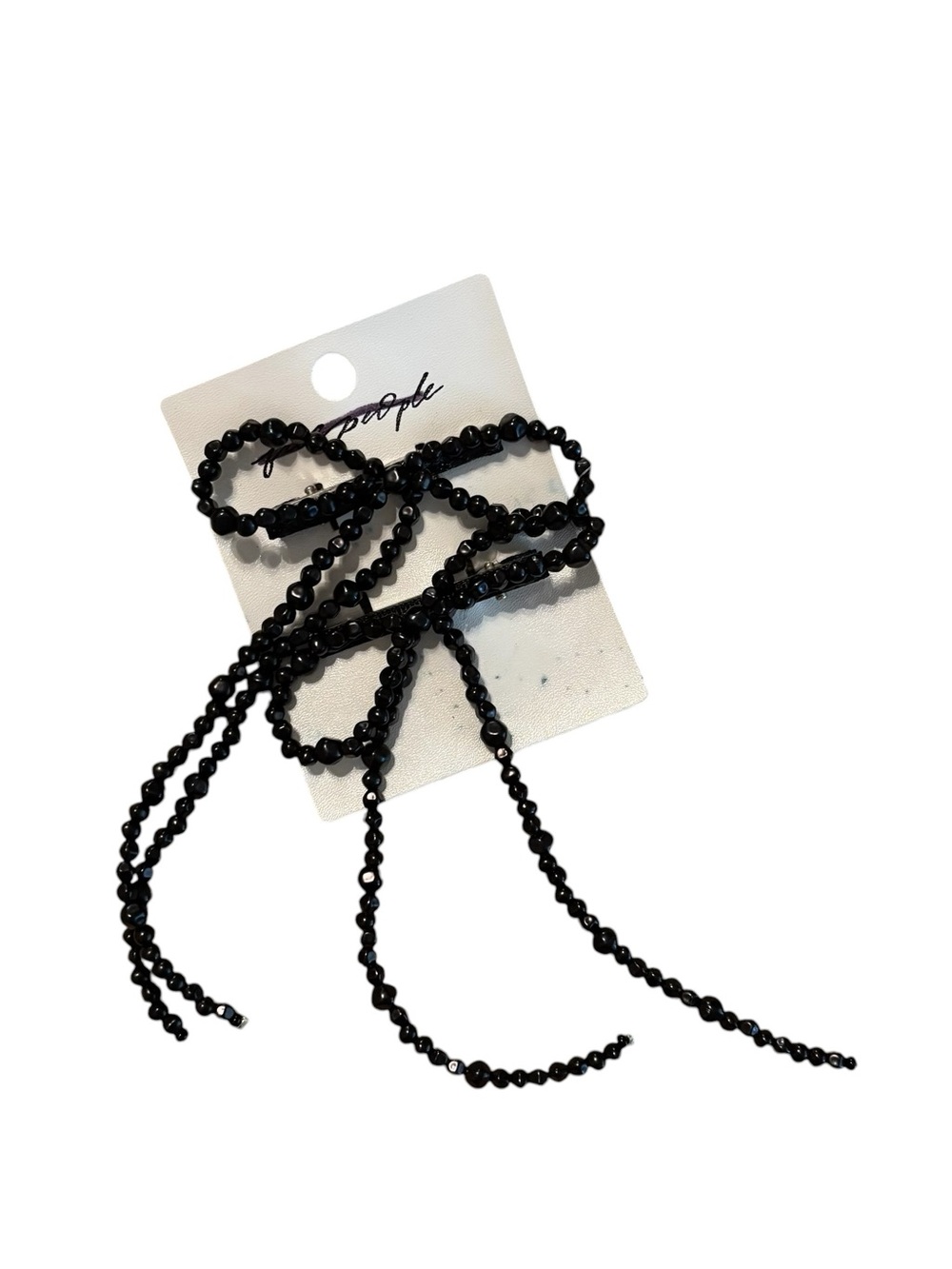 Free People Black Beaded Bow Barrets